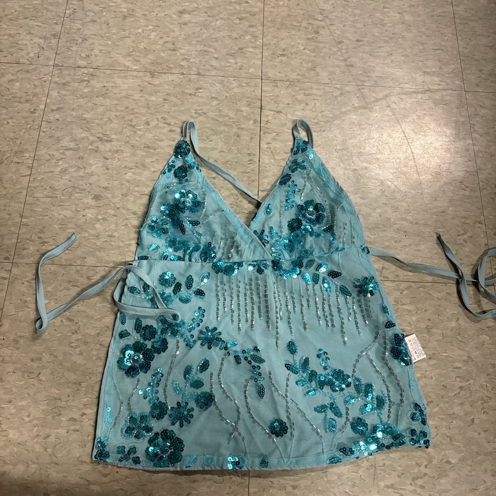 SHEIN Teal Sequin Floral Camisole